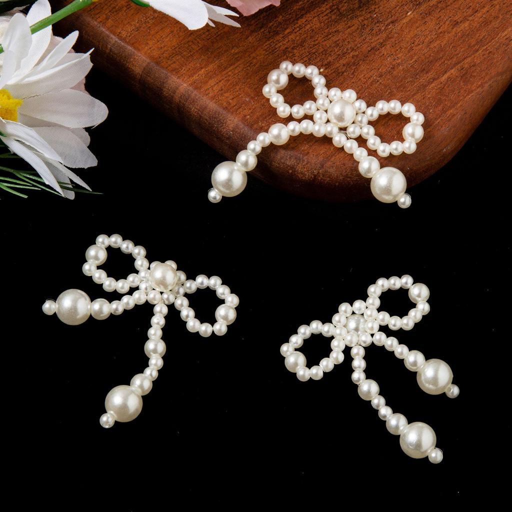 Versatile Japanese Faux Pearl Flower Bow Beaded Hair Clip & Earring DIY Materials.
