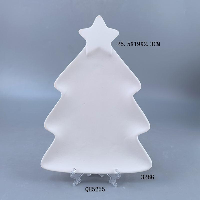 Простая заготовка рождественской тарелки Простая белая тарелка для росписи Керамическая керамическая белая фарфоровая тарелка Китайская живопись Белая тарелка для граффити pottery plain christmas tree shaped plate
