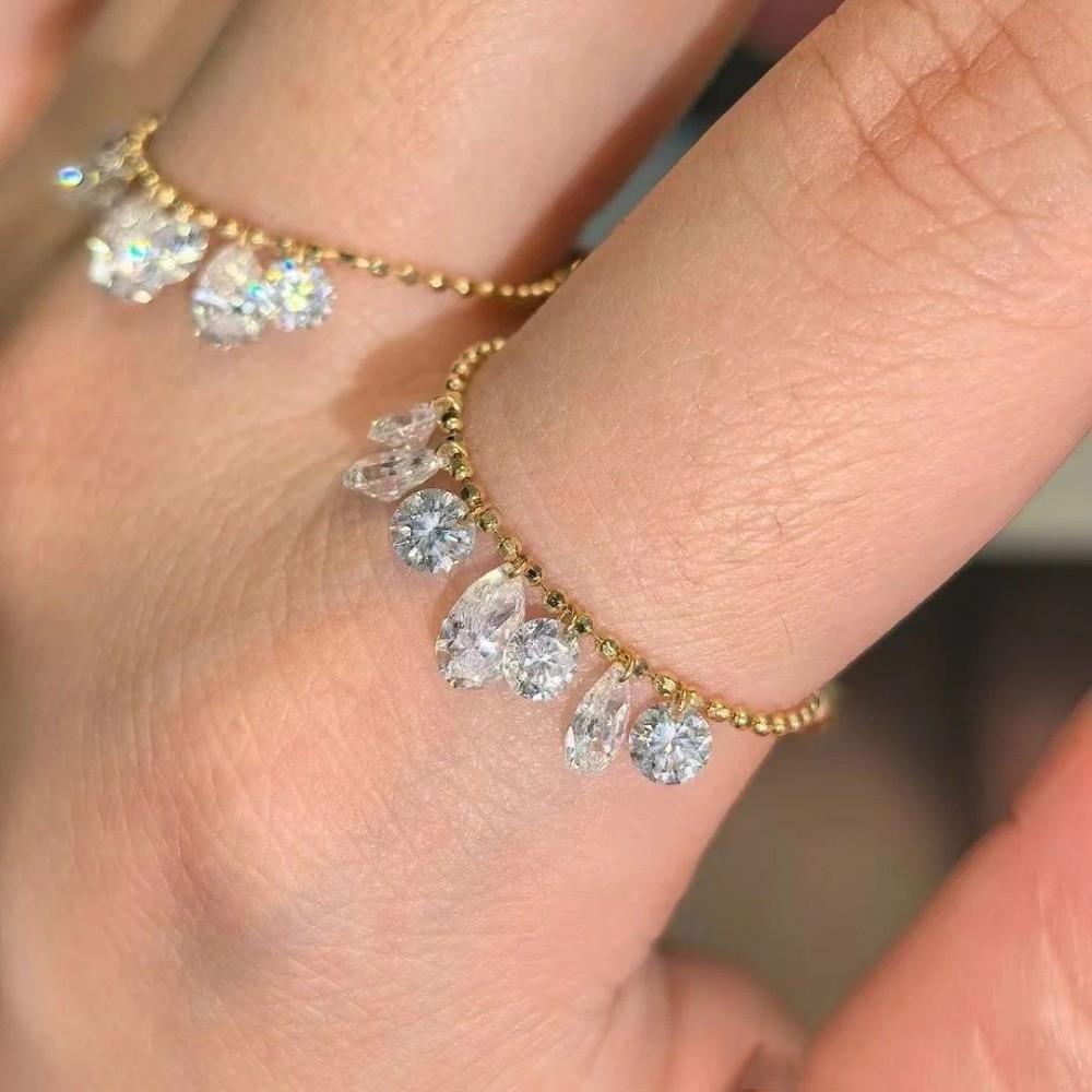 Pull Bead Chain Tassel Ring Water Drop Shape Chain Ring Elegant Charm Ring Women