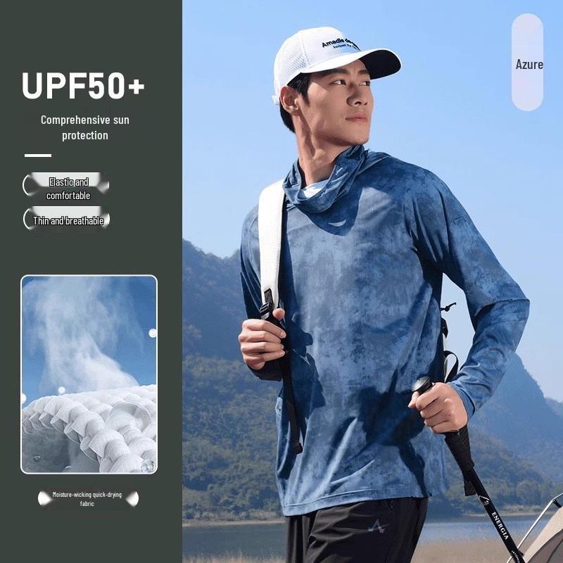 Men's Camouflage Ice Silk Quick-Dry Fishing Shirt with Matte Mask - Long Sleeve, Summer Cool, Sun Protection.