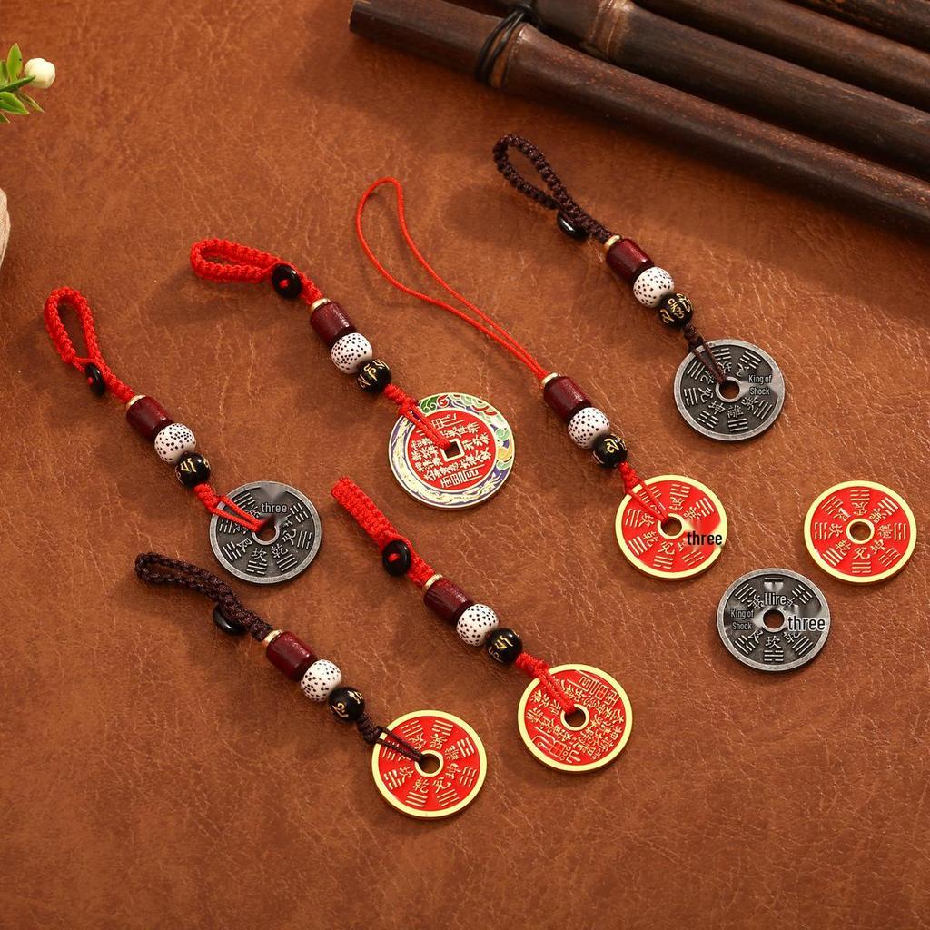 Handmade Red String Blessings Keychain Pendant for Men & Women - Retro Woven Rope Circle Ornament
