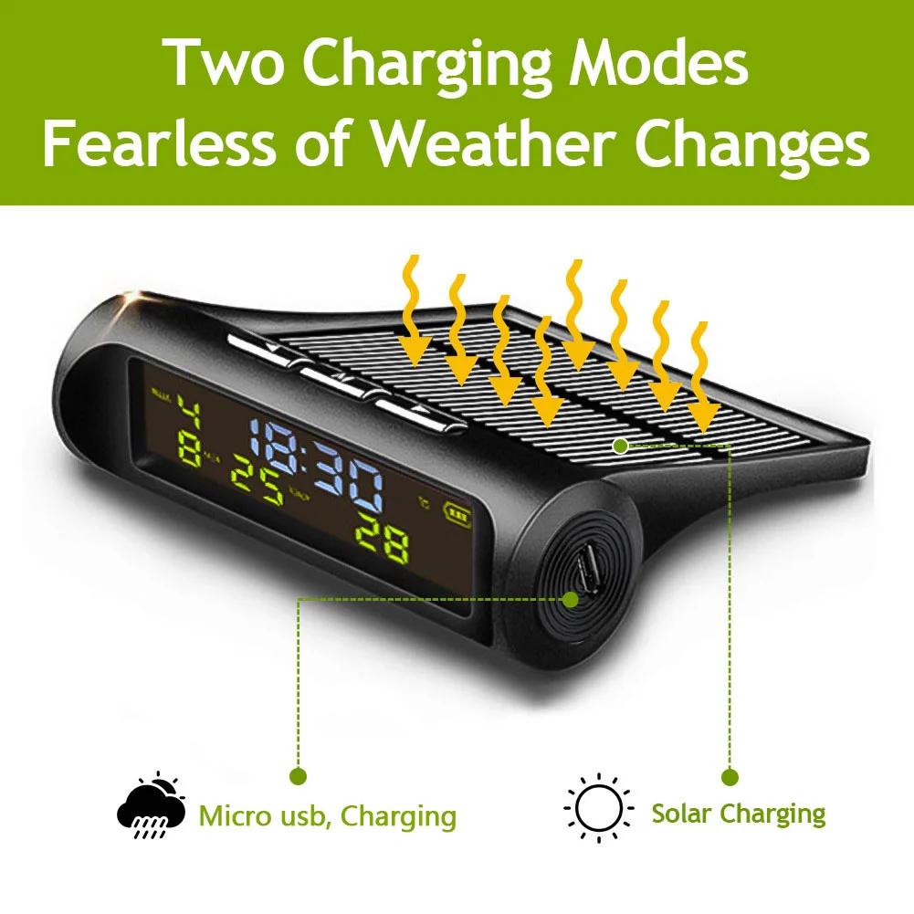 Car Digital Solar Clock With LCD Time Date In-Car Temperature Display for Outdoor Personal Car Part Decoration