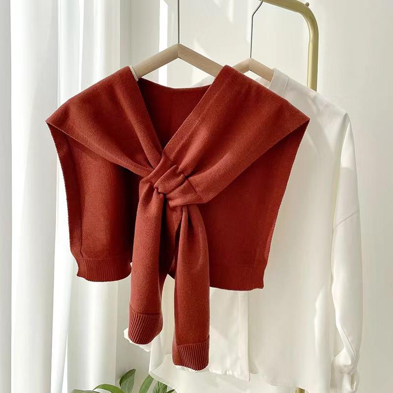 Koreaanse effen kleur nekbeschermer sjaal dames gebreide warme sjaal winter wol blouse schouders nep kraag cape geknoopte sjaal Q36
