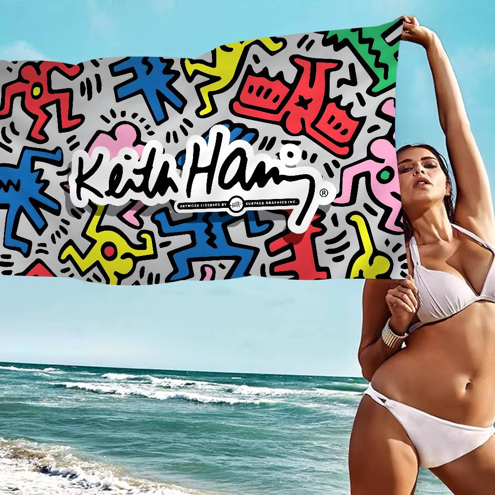 K-Keith Art Haring Strandtuch Bunte Handtücher Für Mädchen Mikrofaser Schnelltrocknend Personalisiert Sandfrei Strand Yoga Spa Fitnessstudio Pool Cotton 30x30cm