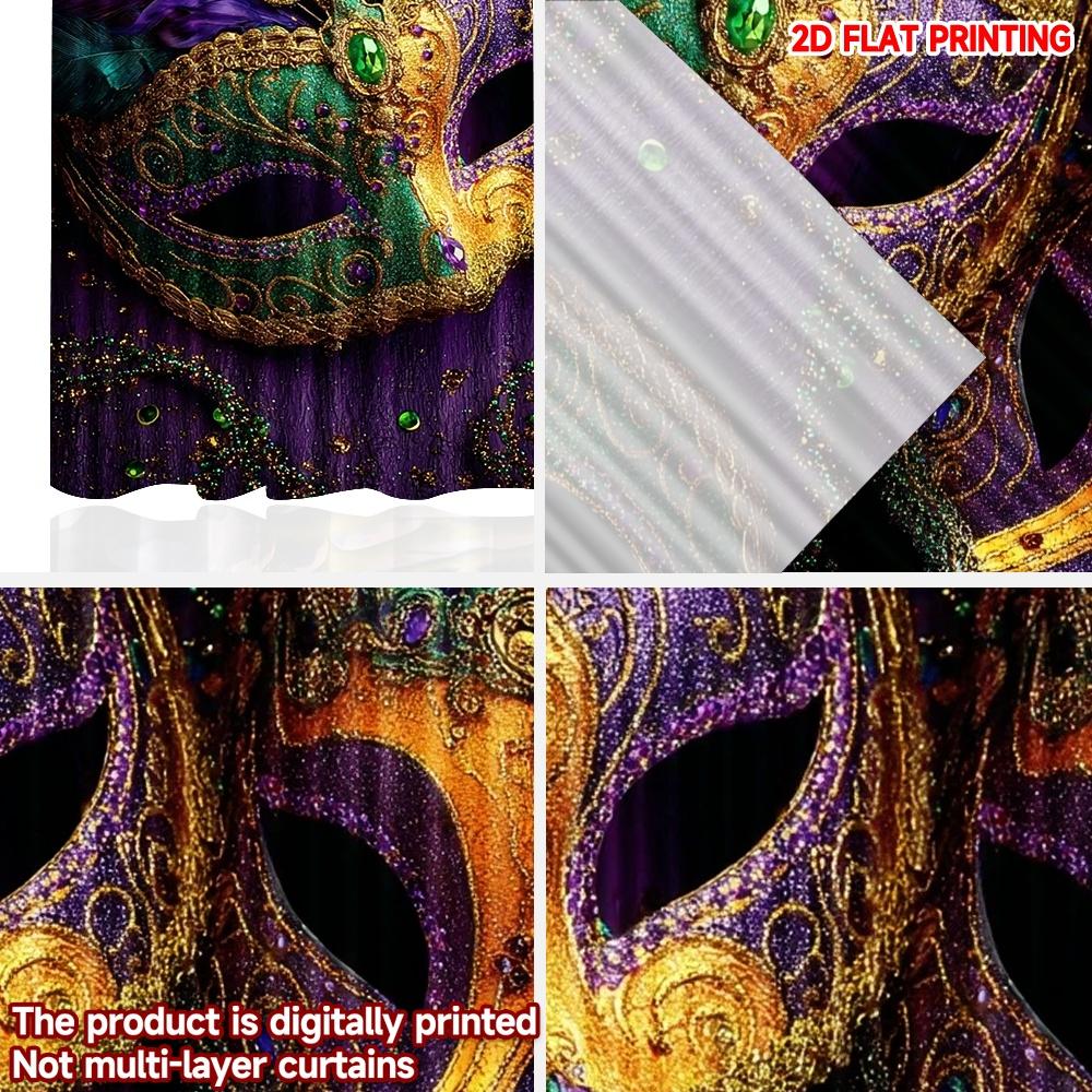 2D flat printing 2pcs Curtain Curtains Mardi Gras Colorful Masks(1) Digital Printed Polyester Drapes Party Decorations Perfect