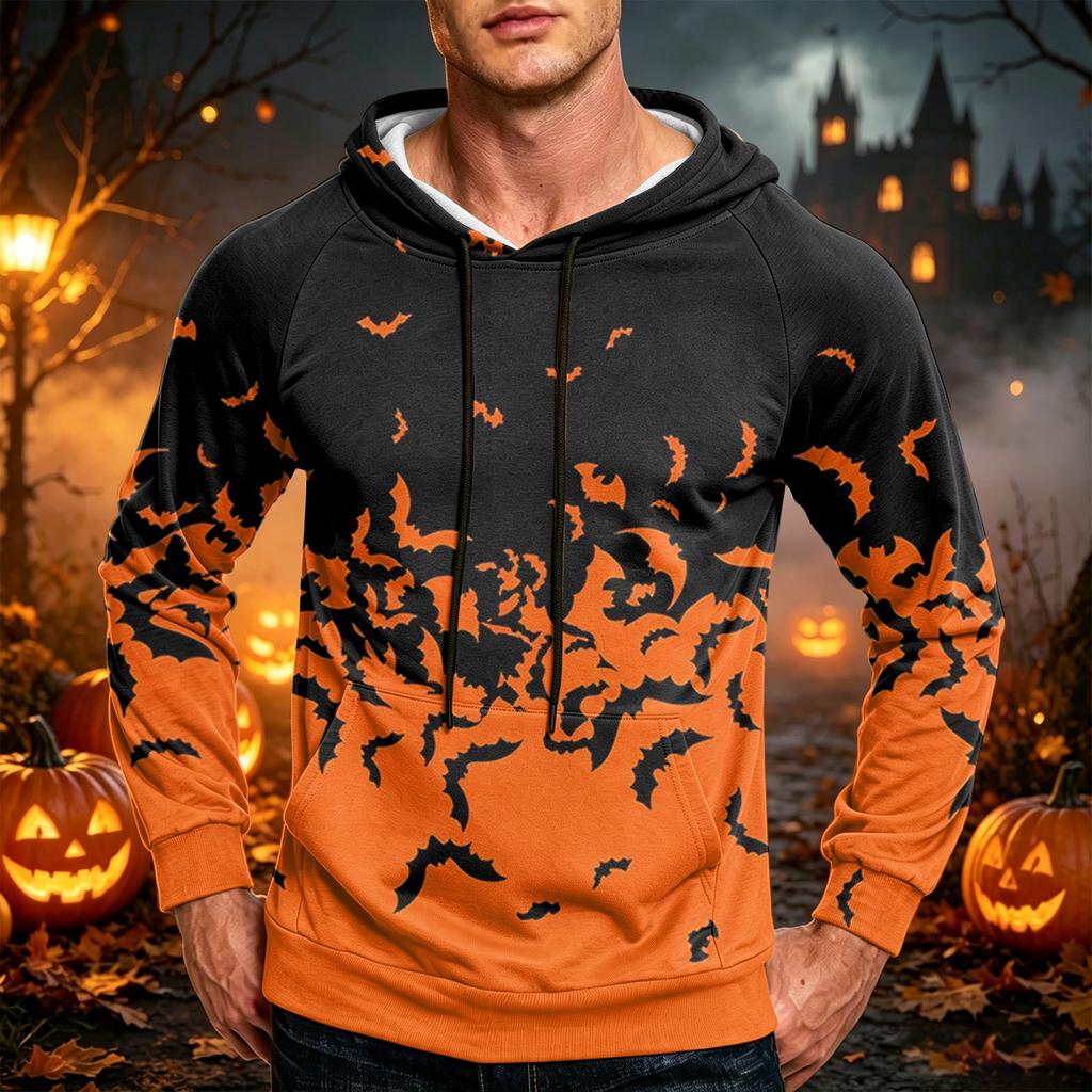 Men's Casual Loose Fit Hoodie with Pocket, Drawstring and Printed Design