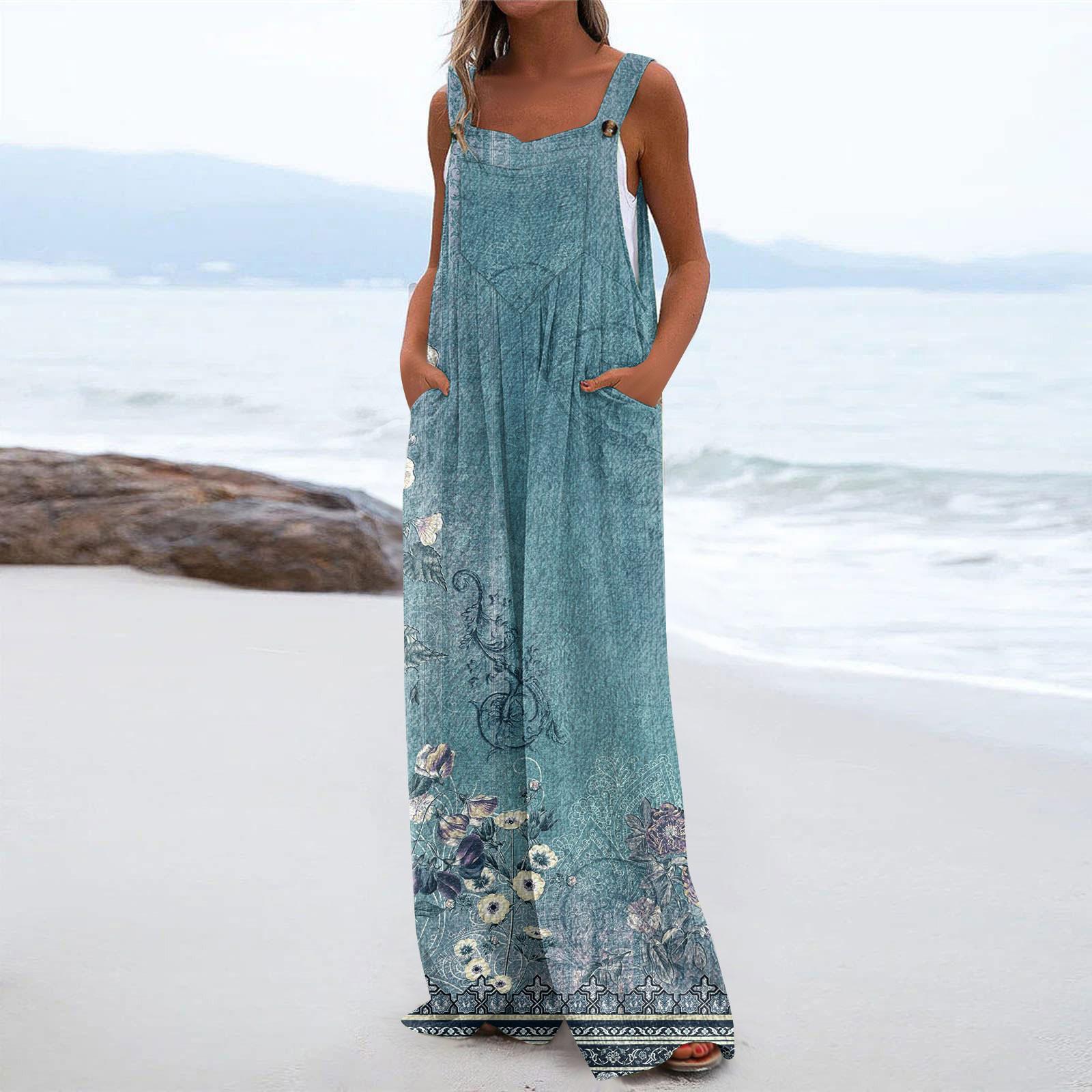 

Женский модный и повседневный свободный фланелевый комбинезон с карманами и принтом XXL