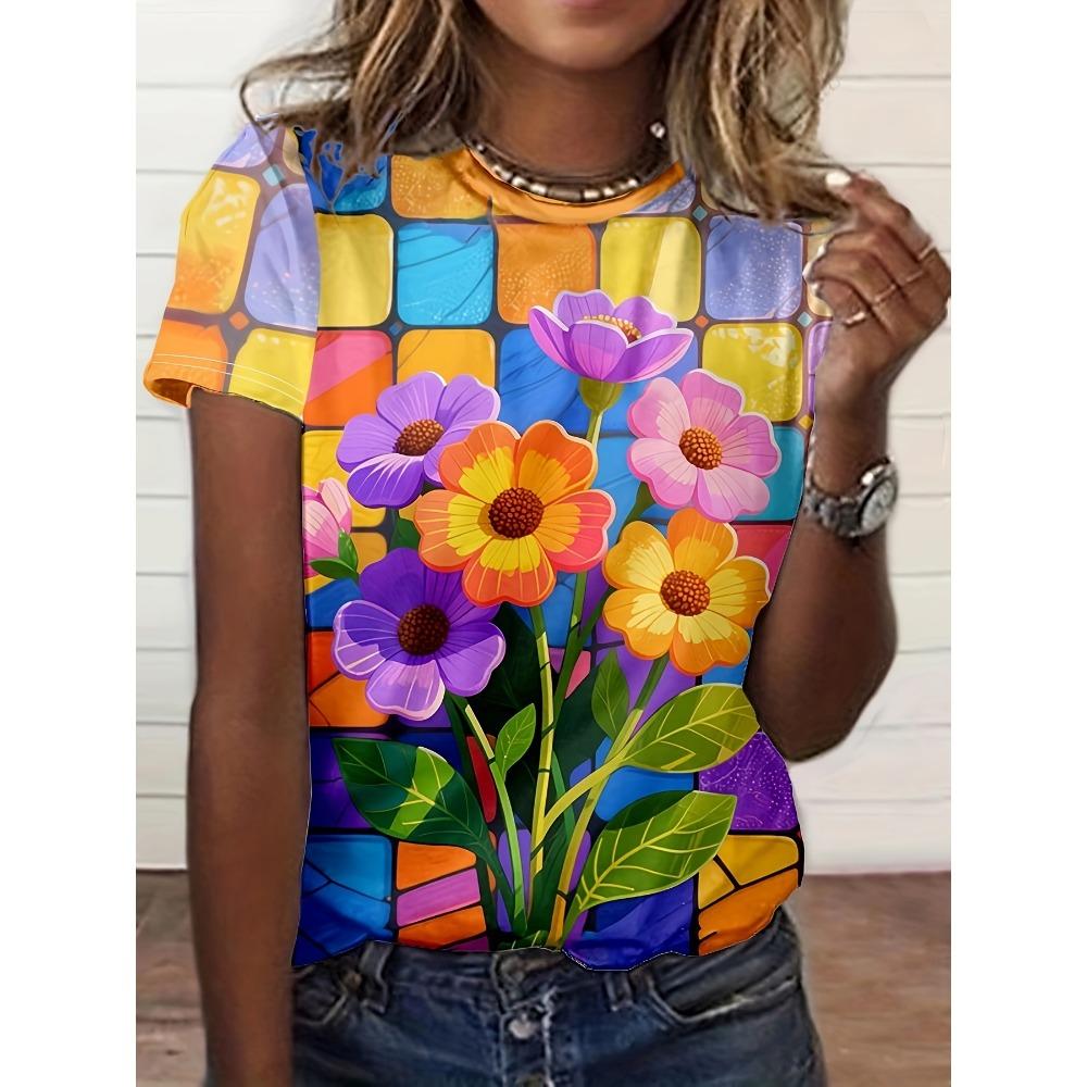 Summer Fashion Peacock Flower 3D Print T-Shirts Women Casual Short Sleeve Streetwear Round Neck