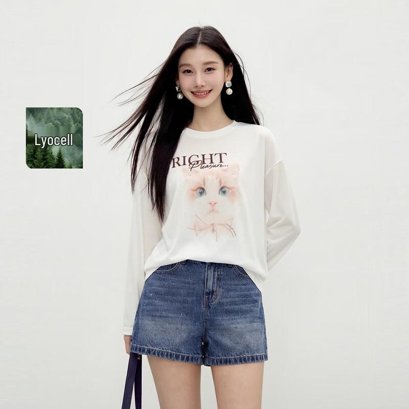 Qiusbiyiren Women s Casual Cat Print Drop Shoulder T-Shirt L