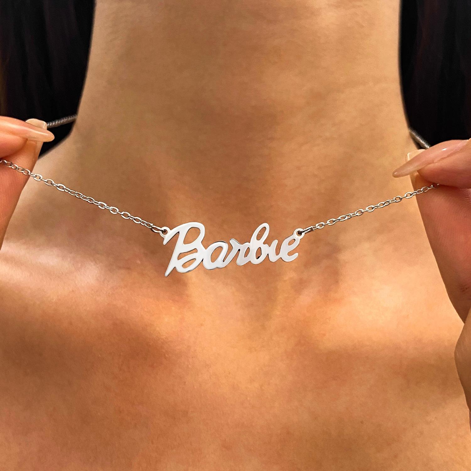 

2025 Amazon 2026 fantasy Barbie Princess Barbie letter necklace pink oil drop pendant jewelry wholesale
