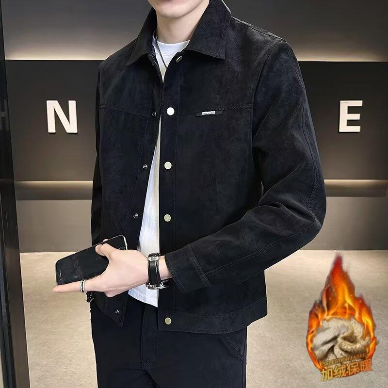 Męska kurtka z zamszu z klapami 2025 - Stylowa i modna na wiosnę i jesień