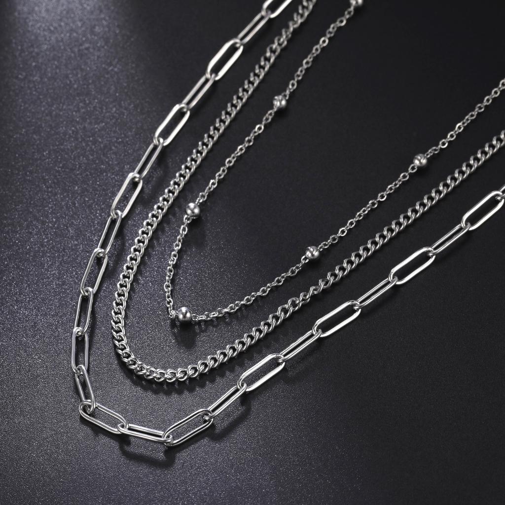 My Shape Stainless Steel Multilayer Necklaces for Women Men Fashion Clip Beads Choker Chain Party Jewelry Gifts for Boys Girls