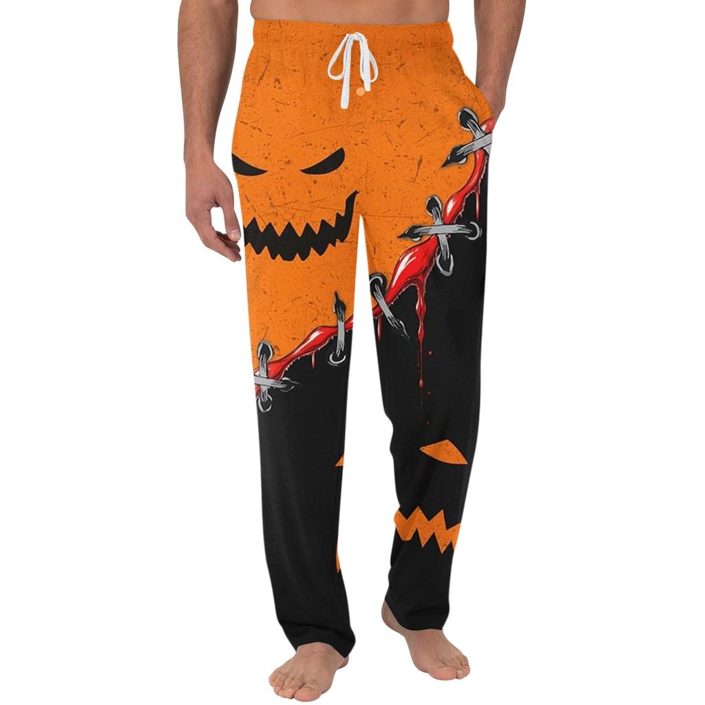 Men's Halloween Print Casual Lounge Pants with Elastic Waist and Drawstring Pocketed Sleepwear Bottoms for Indoor Relaxation
