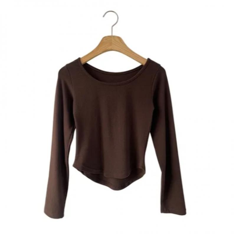 New ArrivalS Open RUn Women S Rayon Spandex U Neck Cropped Long Sleeve T ShirT