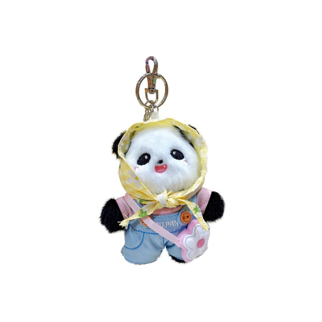 Sleutelhanger met panda-hoofddoek en pluche design, modieus voor kinderen en verzamelaars.
