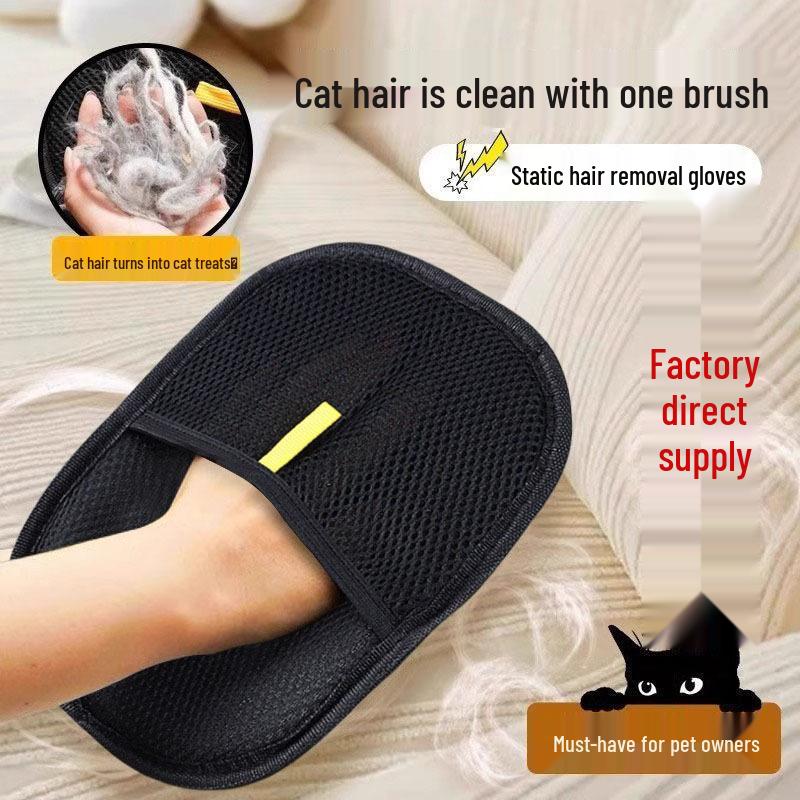 Pet Hair Removal Gloves with Two-Way Bristles and Sticky Scraper Brush