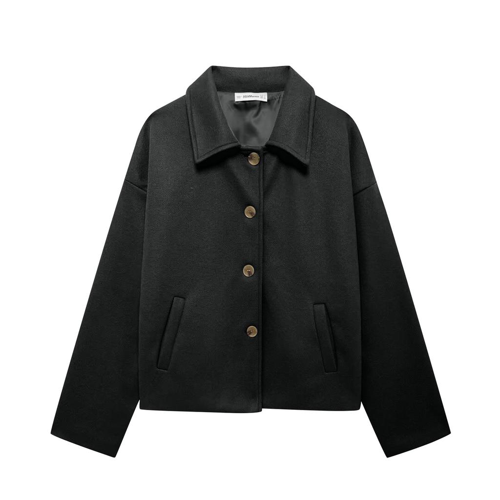Ladies' Solid Color Fashionable Long Sleeved Button Casual Top,  Jacket Jacket Jacket