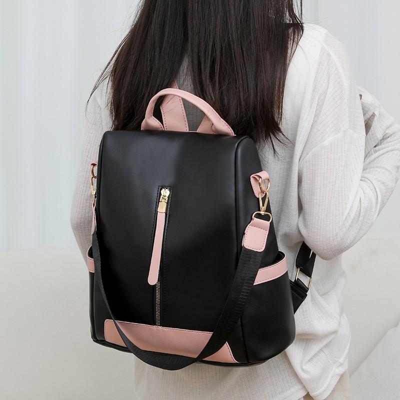 Female Backpacks with PU Zippers Casual Bags High Capacity Basic Style Trend Contrasting Colors New Fashion