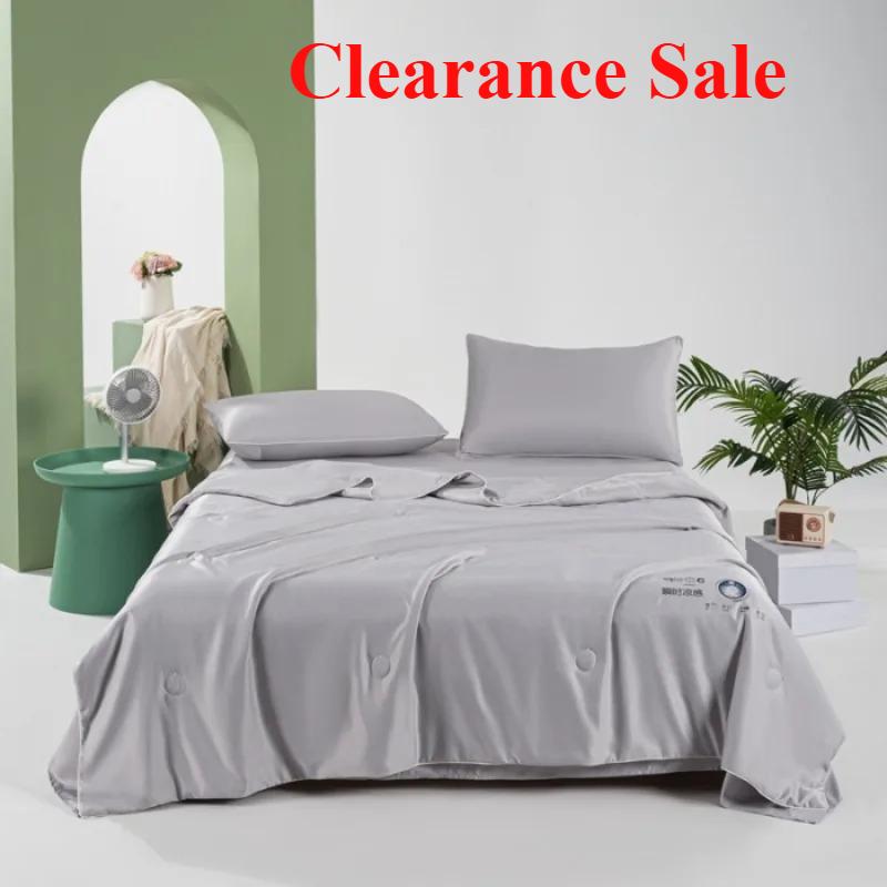 2025 new solid color heat transfer washed Tencel Xia Liang quilt double cool silk machine washable quilt 4-piece set