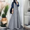 ZANZEA Women Casual Round Neck Long Sleeve Muslim Plaid Long Dress