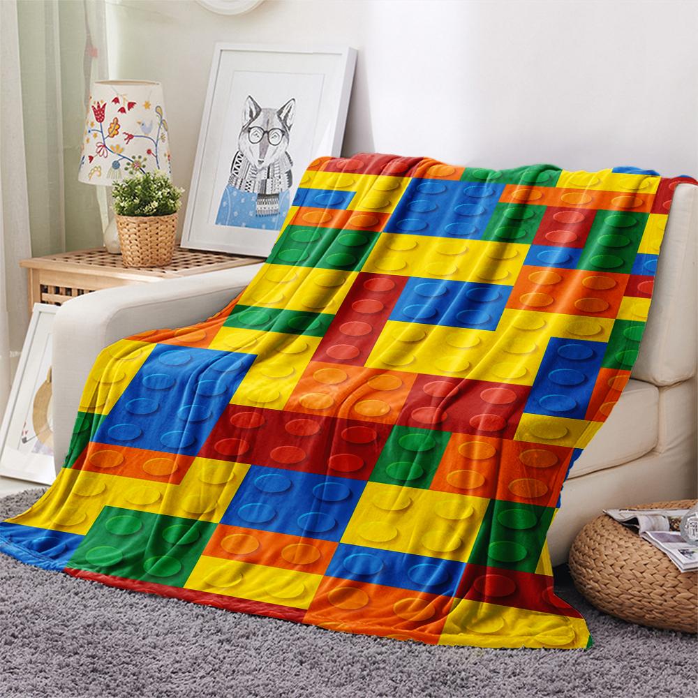 1 Stück Bauklötze Muster Flanell Decke, Hohe Qualität, Bequem für Alle Jahreszeiten, Heimdekoration, Wärme und Komfort, Perfekt für Weihnachtsgeschenke