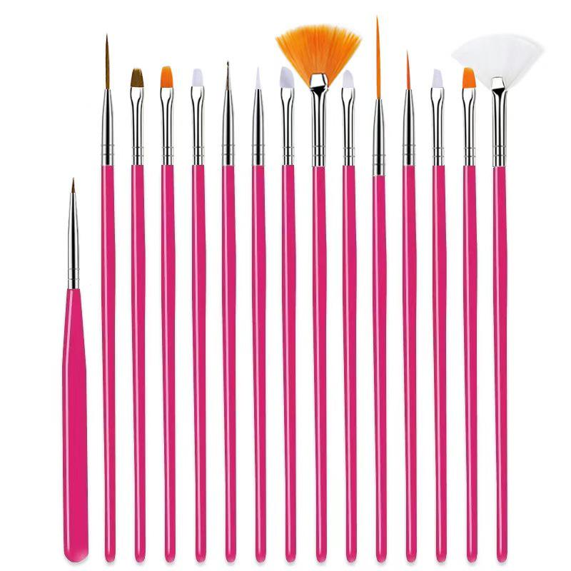 

15-Piece Nail Art Brush Set: Plastic Handle Gel Polish Pens and Carving Tools