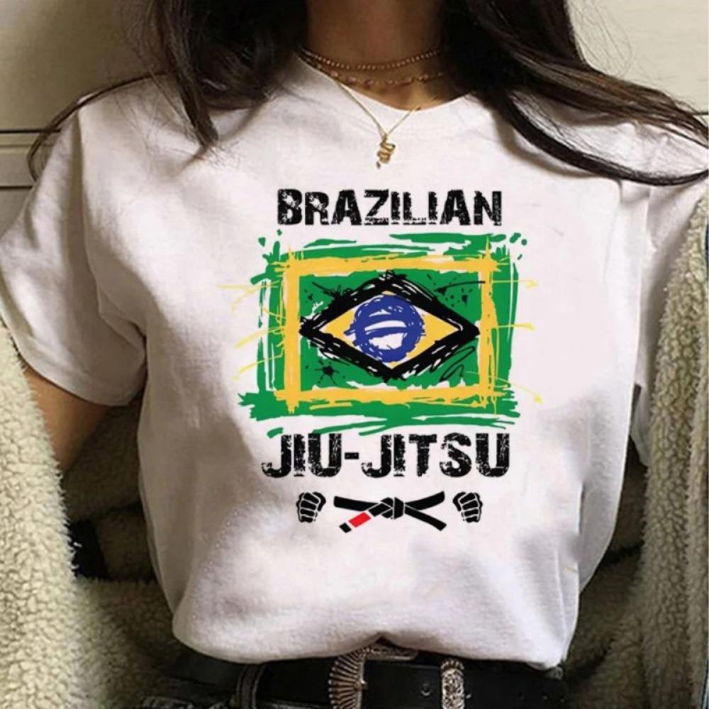 

Футболка с принтом BJJ Jiu Jitsu, с круглым вырезом, с коротким рукавом, повседневные топы, женская, свободного кроя, модная, трендовая одежда, летняя M
