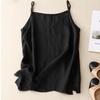 Female Summer Lightweight Cotton-Linen Layering V-Neck Spaghetti-Strap Tank Top: Sleeveless Cotton-Linen Boho-Style Top