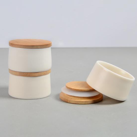 Ceramic Tea Canister with Bamboo Lid Airtight Tea Herb Storage Jar 20g Capacity Spice Box Case Organizer for Coffee Beans Cosmetics