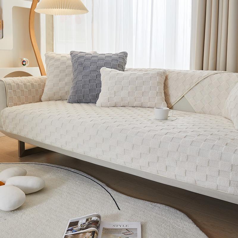 

Nordic Sofa Cushion Simple Winter Non-Slip Seat Cushion Universal Backrest Towel Winter Gray Plush Sofa Cover Towel 70*70cm