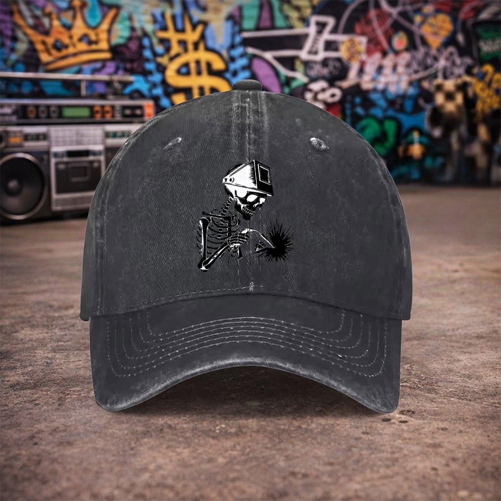 Pc Unisex Skull Welding Print Vintage Washed Baseball Cap UnisexS Trendy Hat Versatile Duckbill Cap Fun Print Unique Birt