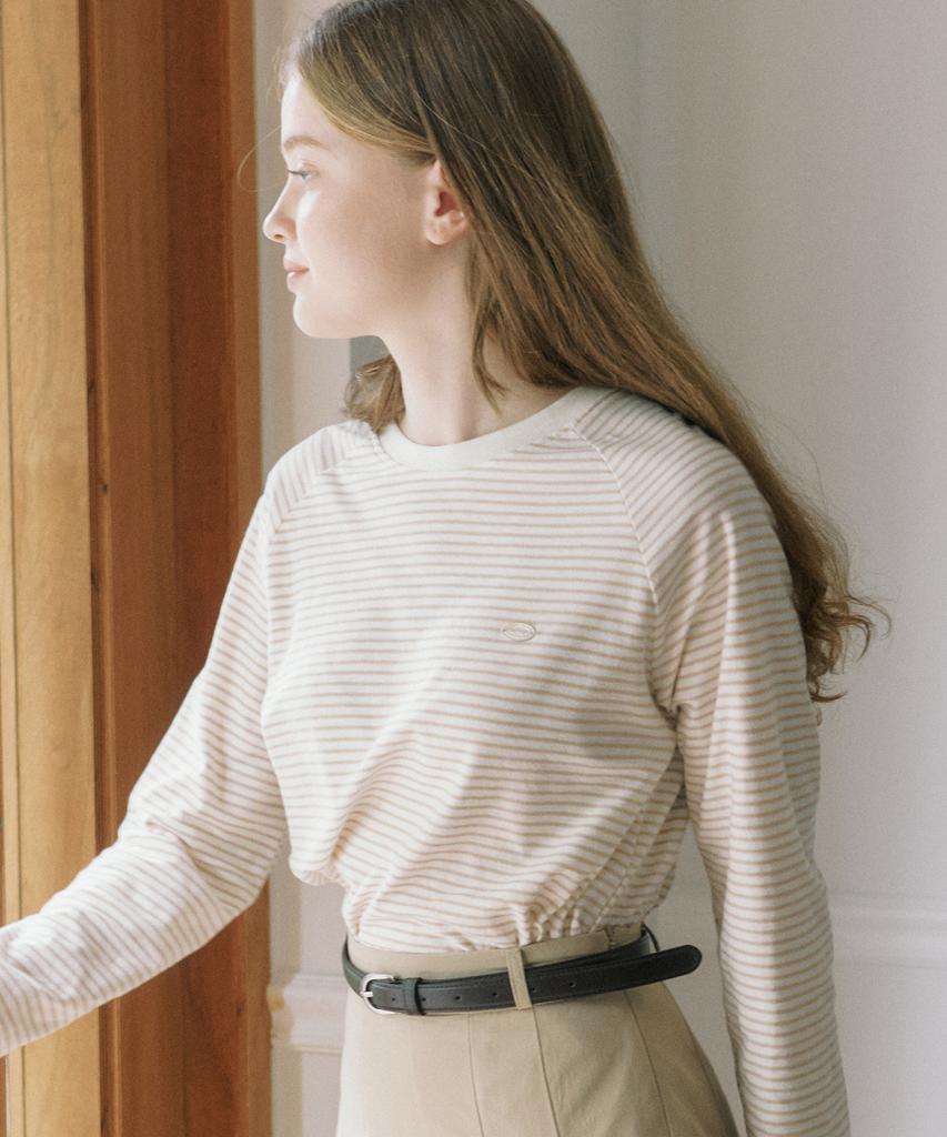 OURHOPE Striped Raglan T-Shirt - Beige