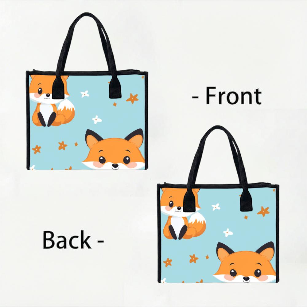 Cute Fox Printed Tote Bag Fashion Casual Daily Handbag Lightweight Portable Shopping Shoulder Bag