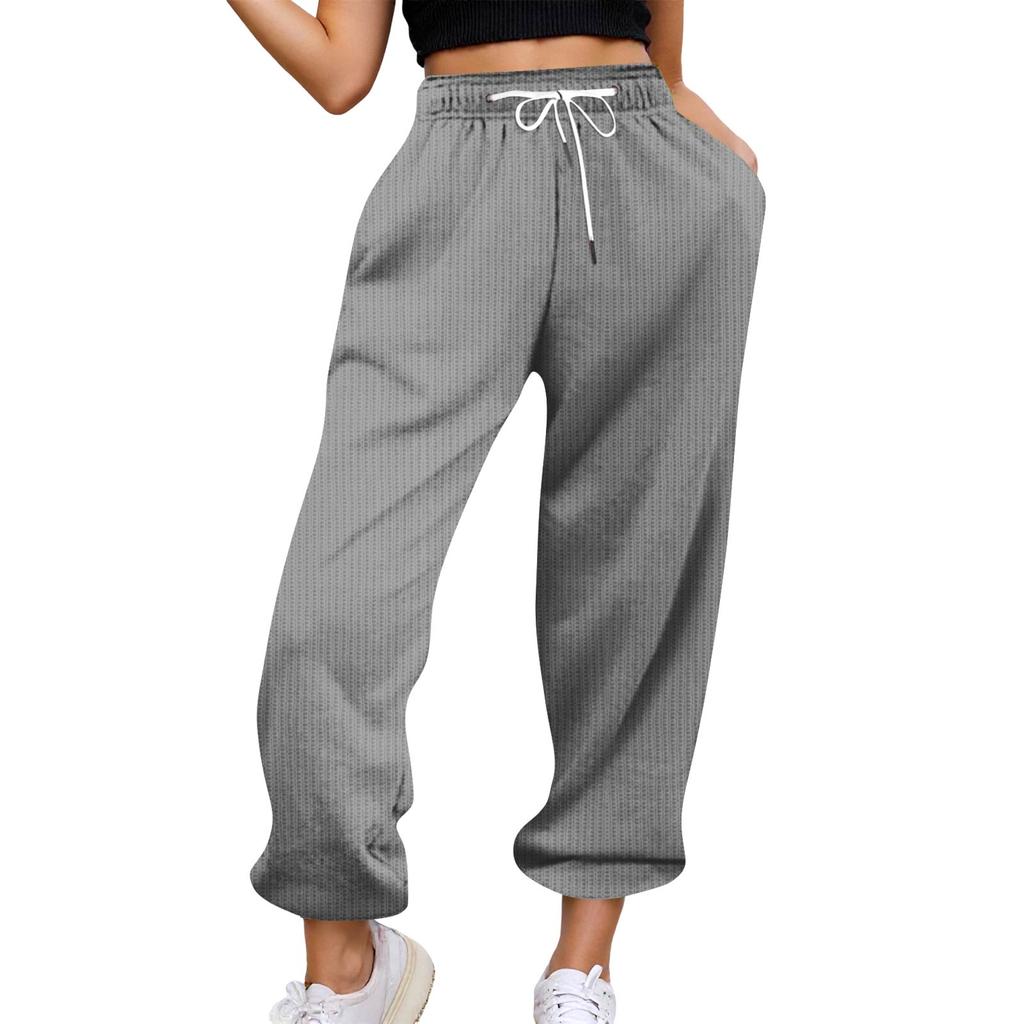 Women's Casual Pants High-waisted Belted Jogging Pants With Pockets