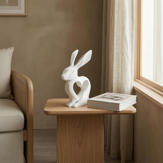 3D Printed Bunny Heart Figurine, Hollow Heart Rabbit Statue, Modern Art Desktop Decoration for Living Room, Tabletop, Shelf, TV Cabinet
