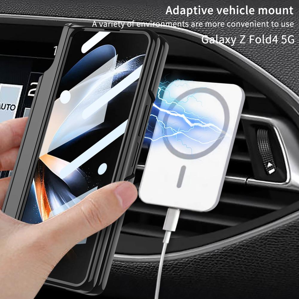 Samsung ZFold4 Mobile Phone Case Wireless Charging Magnetic Suction Case Film Phantom Pen Holder Holder Folding Full Cover Protective Case