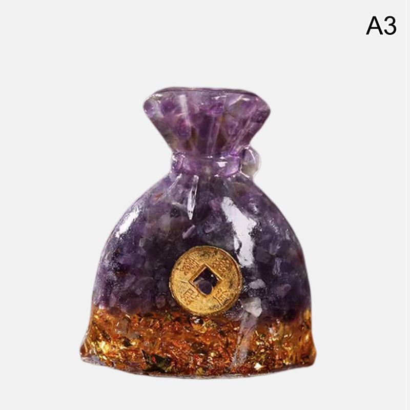 Lucky Money Bag Crystal Prosperity Money Pouch Resin Figurine Crushed Gemstone Money Sack Feng Shui Gift Home Decor