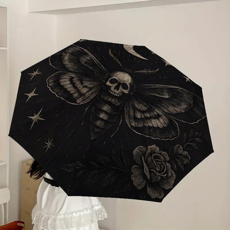 1pc Mystical Moth with Skull Umbrella with Plastic Handle,Suitable for All Seasons Home Travel Outdoor UmbrellaDD1339