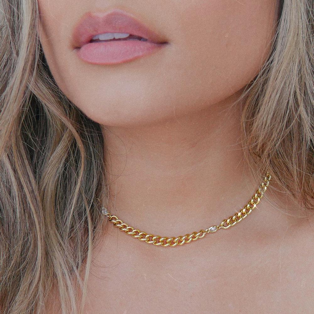 

ins Винтажная классическая кубинская цепочка премиум-класса с подвеской из циркония, покрытая медью 18-каратного золота, ожерелье для женщин, цепочка на ключицу