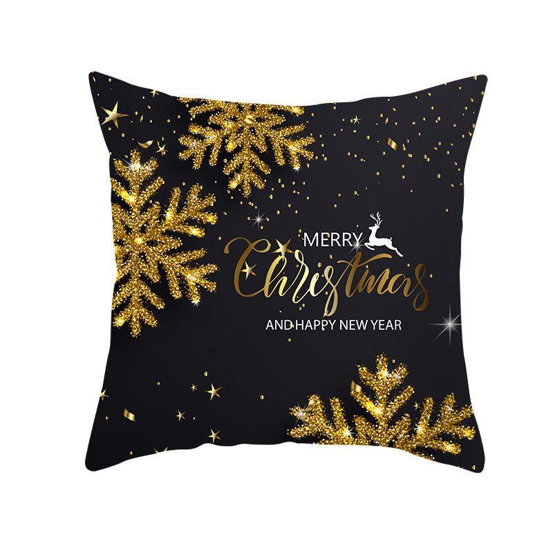 18" Merry Christmas Cushion Cover Home Decor Xmas Throw Pillow Case Gold Black