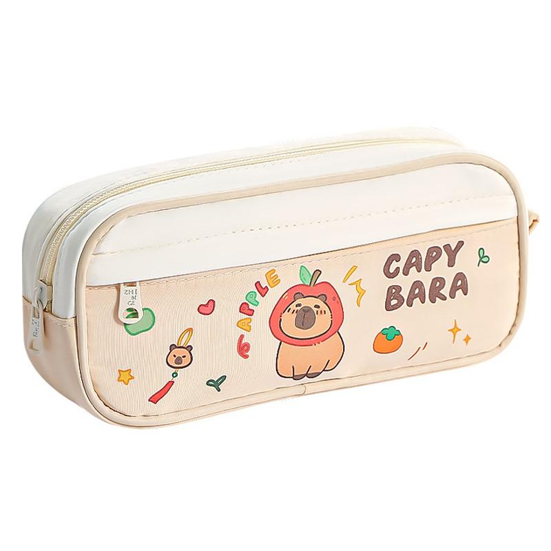 Cute Capybara Pen Bag Large Capacity Cartoon Prints Pencil Case Dust-Proof Stationery Storage Bag Students