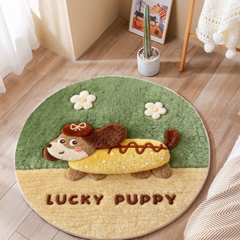 3D Fluffy Cartoon Round Carpet - Thickened, Non-Slip, Easy-to-Clean Imitation Cashmere Rug for Bedroom & Living Room