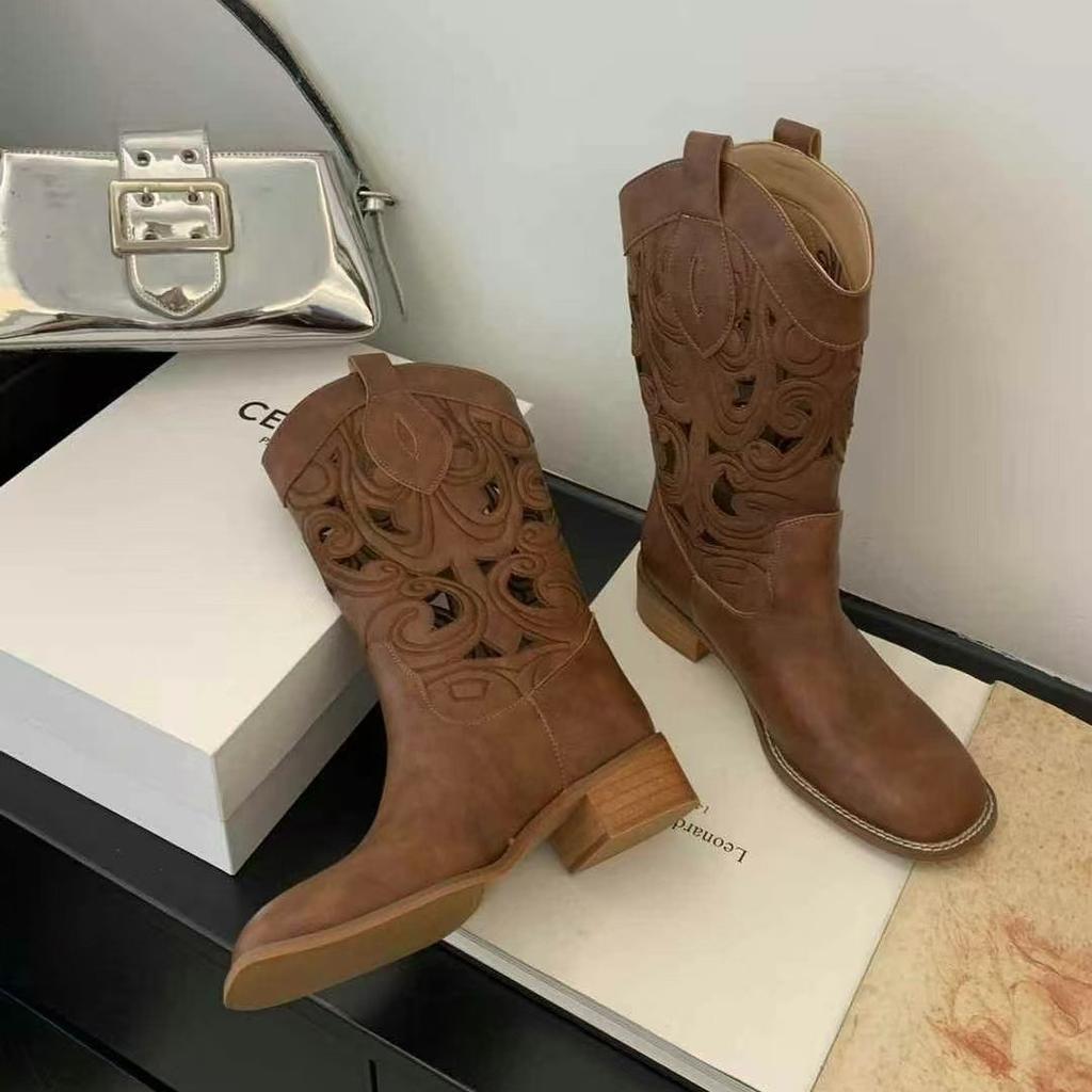 Ausgeschnittene western cowboy stiefel damen neu Xinjiang mongolische grasland kleidung herbst und winter braun wüste kurze stiefel