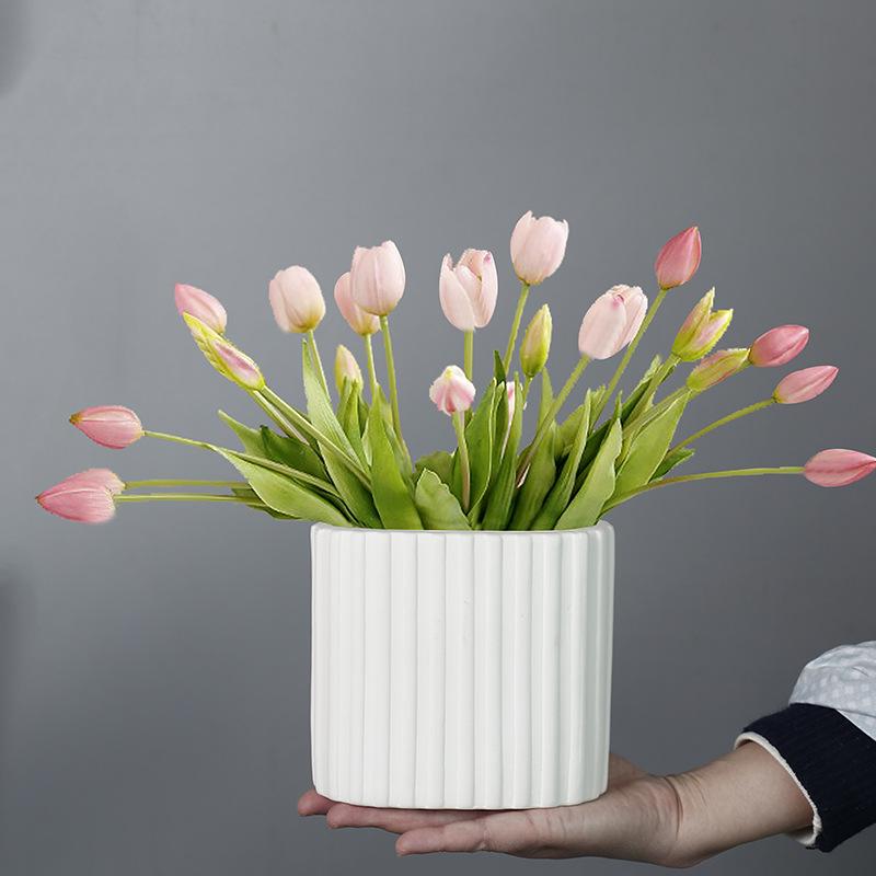 Nordic Style Creative Art Striped Ceramic Vase Porch Living Room Flower Insert Home Decoration Ornament