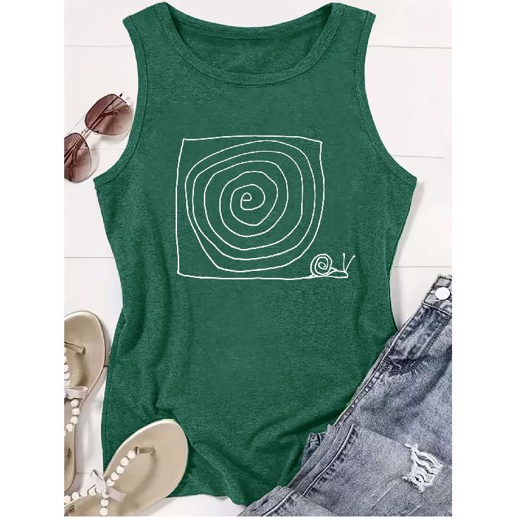 Women's simple snail line print sleeveless tank top, high-quality, fun and trendy, suitable for spring and summer