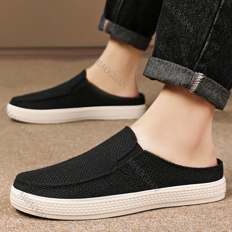 Half Slipper Man Shoes Summer Breathable Casual Comfortable Wearing Outside Slippers Home Men's Shoes Solid Color Baotou Slides