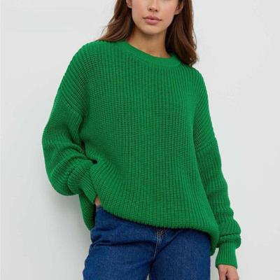 Otoño e Invierno suéter de punto de mujer suéter de cuello redondo suelto Color sólido suéter de manga larga