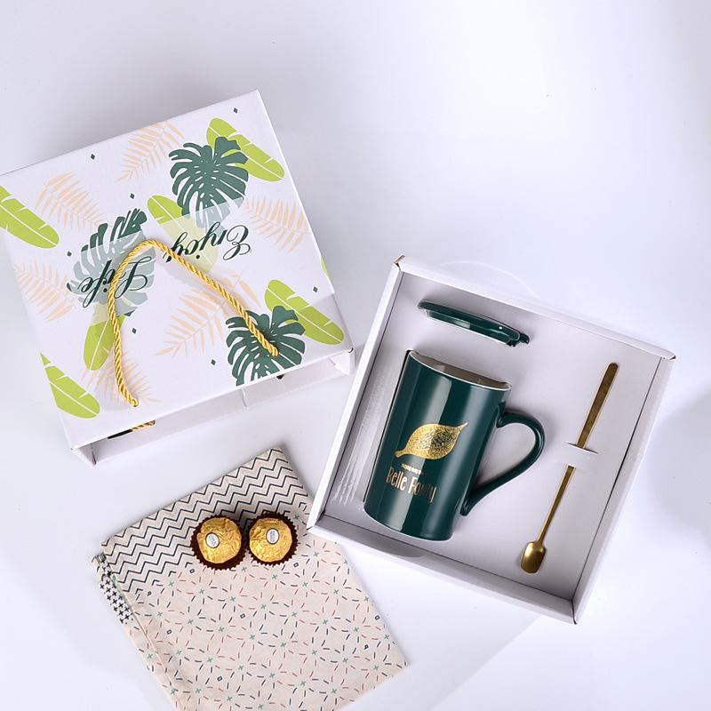 

Nordic Creative Ceramic Cup Water Cup with Spoon Gift Box Set 400ML