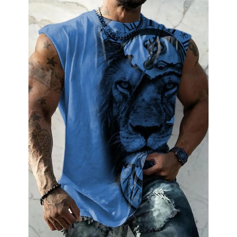 Weste für Herren mit Aufdruck „Goldener Löwe“, ärmellos, Rundhalsausschnitt, 3D-Druck, für jeden Tag, Sport, Fitness, Modedesign, S-6XL