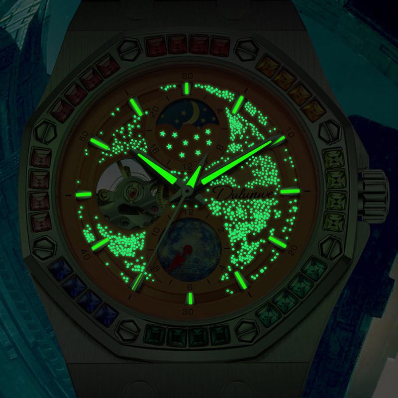 Rhinestone Set Bezel Design Men Automatic Steel Mechanical Watch Tourbillon Luminous Waterproof Men's Wrist Watch